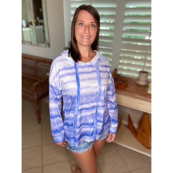 Tie Dye Drawstring Hoodie Indigo Blue 2820 - Picture 3 of 6